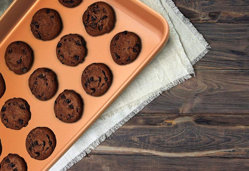 volar Set of 2 Nonstick Copper Cookie Sheet and Copper Coating Baking Pan for Cookies 11" x 16" - Image 1